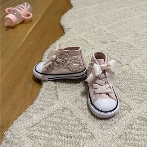 Pink High-Top Baby Converse with Bow